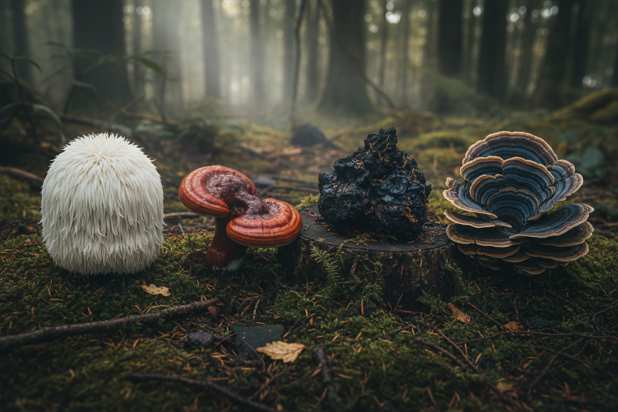 Functional mushrooms reishi lion's mane